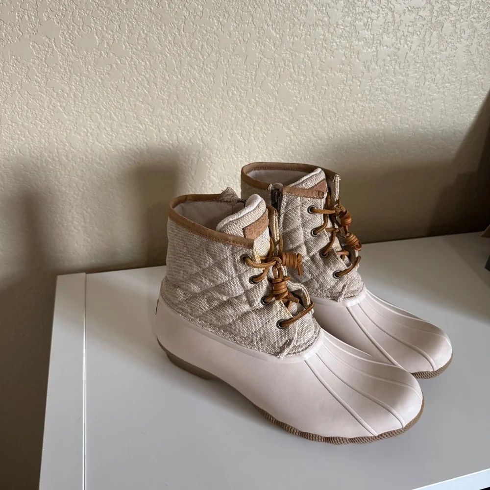 Sperry Saltwater Quilted Canvas Duck Boots‎ Ivory Beige STS99071 Womens 11 M